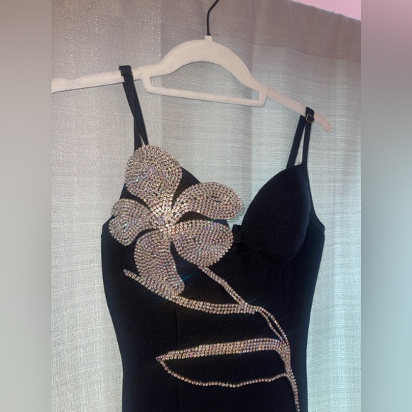 AKIRA SPARKLY CRYSTAL PETAL EMBELLISHED BANDAGE SLIP MINI DRESS - Picture 2 of 6